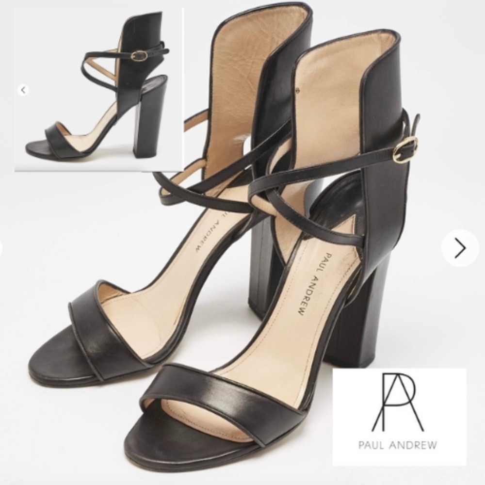 Paul Andrew Black Leather Lexington 105 strap sandal, 7.5 CB2504